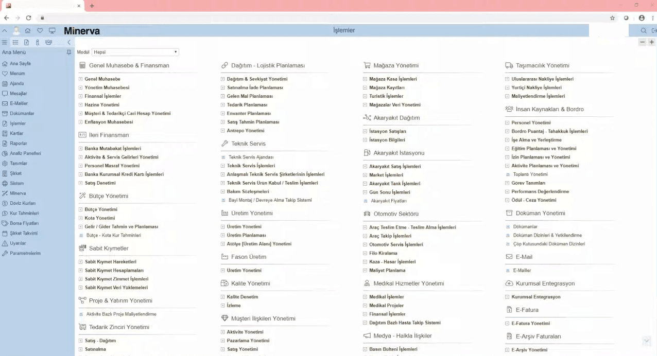 Minerva ERP Yazılımı Ekran Görüntüleri