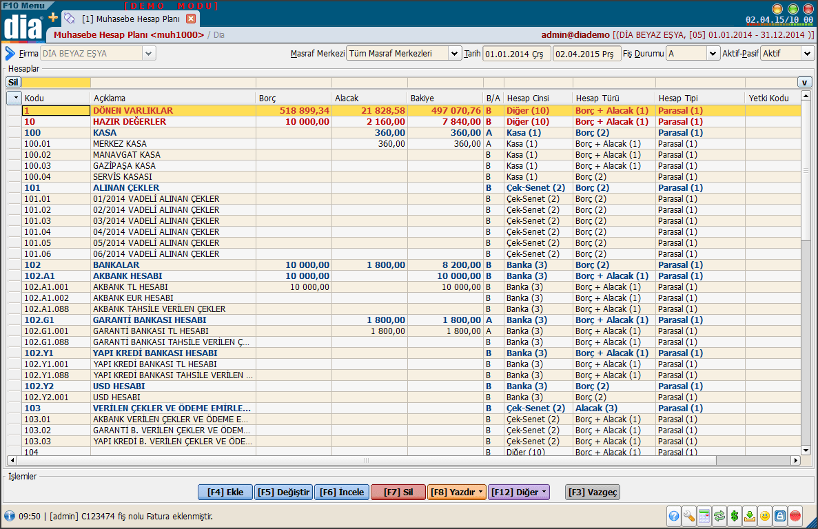 DİA Muhasebe Programı Yazılımı Ekran Görüntüleri