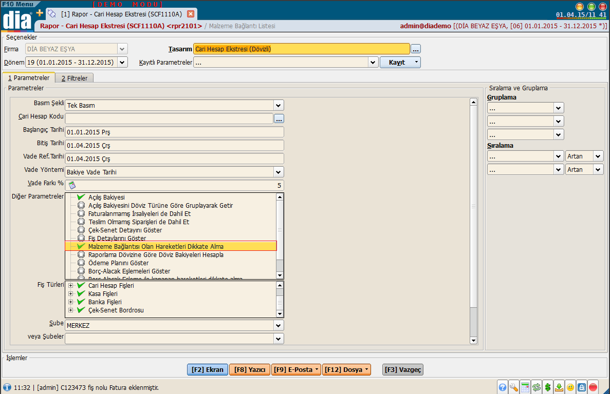 Dia Stok ve Depo Programı Yazılımı Ekran Görüntüleri