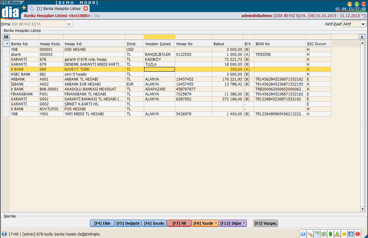 Dia Finans Programı Yazılımı Ekran Görüntüleri